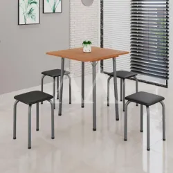 CJ MESA 4 BANQ SOMA LUANA 68X68 QUADRADA PRETO PRATA CINAMOMO