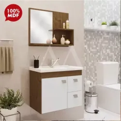 GABINETE P/ BANHEIRO MGM ISA 55CM C/ CUBA E ESPELHEIRA AMENDOA / BRANC