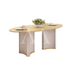 MESA DJ LIZ 218X108 TAMPO ORGANICO C/VIDRO OFF WHITE/DOURADO