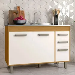 BALCAO POLIMAN 3P 2G MALTA 120CM P/PIA FREIJO/OFF ACETINADO