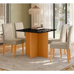 CJ MESA 4C POLIMAN HELO QUADRADA 90X90 C/VIDRO FREIJO/GRAFITE/PRETO