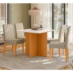 CJ MESA 4C POLIMAN HELO QUADRADA 90X90 C/VIDRO FREIJO/OFF WHITE