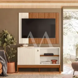 COMBO RACK PAINEL MOBLER 1.2 WOOD PEROLA METALIZADO/CINAMOMO MEL