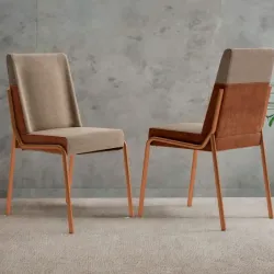 CJ 02 CADEIRAS CARRARO HUG 1749 COURINO CARAMELO/AREIA C/ TUBO ROSE