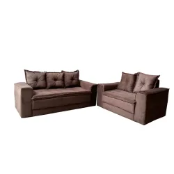 CJ ESTOFADO BOMFLEX 2/3 LUGARES HAITI CHOCOLATE VELUDO ASTECA 08