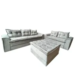 CJ ESTOFADO BOMFLEX 2/3 LUGARES ANGOLA CINZA ASTECA VELUDO INCA 09