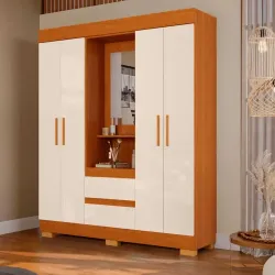 ROUPEIRO 4P ABRIR 2G C/ESPELHO ACP ISABELY CAPELINHA CINAMOMO/OFF WHIT