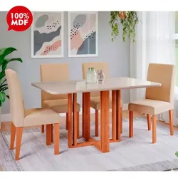 CJ MESA 4C CIMOL FLORA C/VIDRO RETANGULAR 130X80 MAIA CINAMOMO/OFF WHITE/GENGIBRE