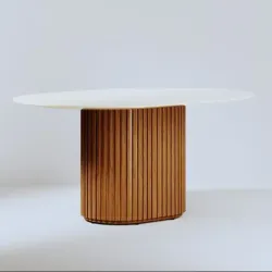 MESA IMCAL LIVING 1.6 C/VIDRO OVAL OFF WHITE/CINAMOMO