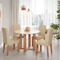 CJ MESA 4C CIMOL FLORA REDONDA 109X109 C/VDO CAD. MAIA CINAMOMO/OFF WH