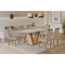 CJ MESA 6C CEL MOVEIS QATAR RETANGULAR 160X80 TAMPO LONDRES PLUS S/VDO CAD.LONDRES TEC 169 CINAMOMO/OFF WHITE