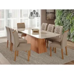 CJ MESA 8C CIMOL HELENA RETANGULAR 210X100 C/VDO CAD. JULIANA CINAMOMO/OFF WHITE/LINHO BEGE