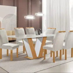 CJ MESA 6C CEL MOVEIS QATAR RETANGULAR 160X80 TAMPO LONDRES PLUS C/VIDRO CAD.LONDRES TEC 169 CINAMO/OFF