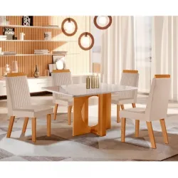 CJ MESA 4C LJ MOVEIS FIRENZE 120X80 TAMPO CHANFRADO C/VDO CAD.RIVIERA TEC164 CASTANHO/CINAMOMO