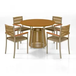 CJ MESA 4C PAONANDA ROMA REDONDA 120X80 CAD. VIENA C/CORDA CINAMOMO/DOURADO