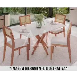 CJ MESA 4C AGN ANNA RETANGULAR 116X80 C/VIDRO CAD LARISSA MADEIRA/OFF WHITE