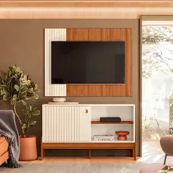 COMBO RACK PAINEL MOBLER 1.2 WOOD PEROLA METALIZADO/CINAMOMO MEL