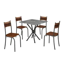 CJ MESA 4C MOVEIS TEIXEIRA ATLANTA QUADRADA 70X70 MARROM C/ RATAN CARV