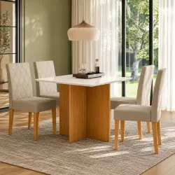 CJ MESA 4C POLIMAN HELO QUADRADA 90X90 C/VIDRO CAD JADE FREIJO/OFF WHITE