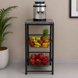 FRUTEIRA SERRA TUBOS 90CM C/GRANITO 2 CESTAS PRETO MARTELADO