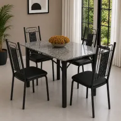 CJ MESA 4C SERRA TUBOS BELGICA NEW GRANITO 115X75 PRIMAVERA PRETO/PRATA PRETO MARTELADO