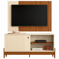 COMBO RACK PAINEL MOBLER 1.2 WOOD PEROLA METALIZADO/CINAMOMO MEL