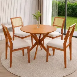 CJ MESA 4C AGN VITORIA REDONDA 90CM TAMPO LAMINADO CAD LARISSA MADEIRA